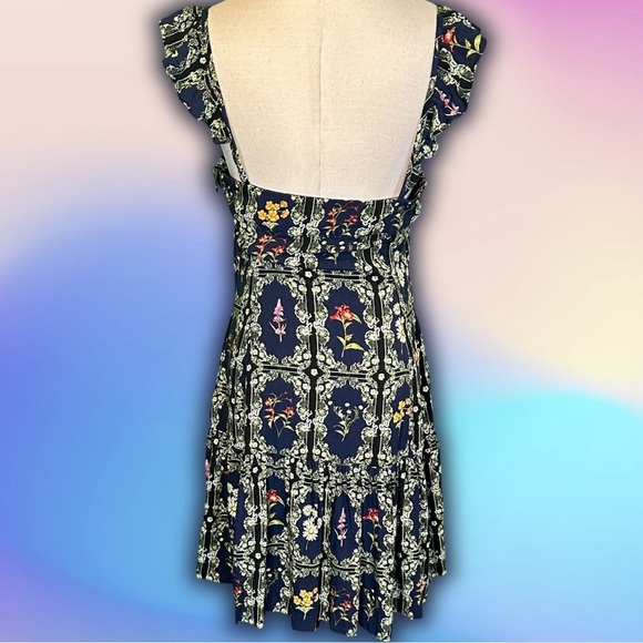 Agua Bendita for Target Navy Blue Floral Tile Print Ruffled Mini Dress Size S - Picture 13 of 16